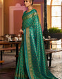 Incredible Green Pure Zari Weaving Banarasi Silk Saree With Entrancing Blouse Piece