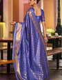 Fancifull Royal Blue Pure Zari Weaving Banarasi Silk Saree With Eclat Blouse Piece