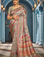 Energetic Silver Pashmina Saree With Winsome Blouse Piece