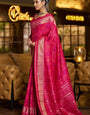 Excellent Dark Pink Pure Zari Weaving Banarasi Silk Saree With Smart Blouse Piece