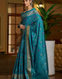 Demanding Firozi Pure Zari Weaving Banarasi Silk Saree With Ailurophile Blouse Piece