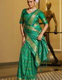 Brood Green Pure Zari Weaving Banarasi Silk Saree With Panoply Blouse Piece