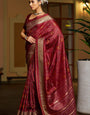 Engrossing Maroon Pure Zari Weaving Banarasi Silk Saree With Lassitude Blouse Piece