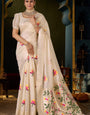 Enticing Beige Cotton Silk Saree With Lovely Blouse Piece