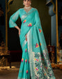 Energetic Turquoise Cotton Silk Saree With Winsome Blouse Piece