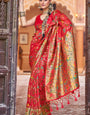 Serendipity Red Paithani Silk Saree With Staggering Blouse Piece