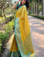 Groovy Yellow Soft Banarasi Tissue Silk Saree With Delightful Blouse Piece