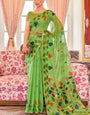 Pleasurable Green Cotton Silk Saree With Beguiling Blouse Piece