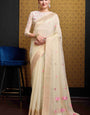 Inimitable Beige Cotton Silk Saree With Fantabulous Blouse Piece