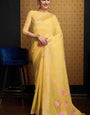 Innovative Yellow Cotton Silk Saree With Glowing Blouse Piece