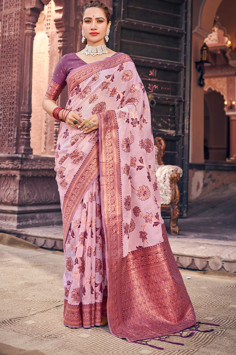 Aplomb Lavender Organza Silk Saree With Majestic Blouse Piece