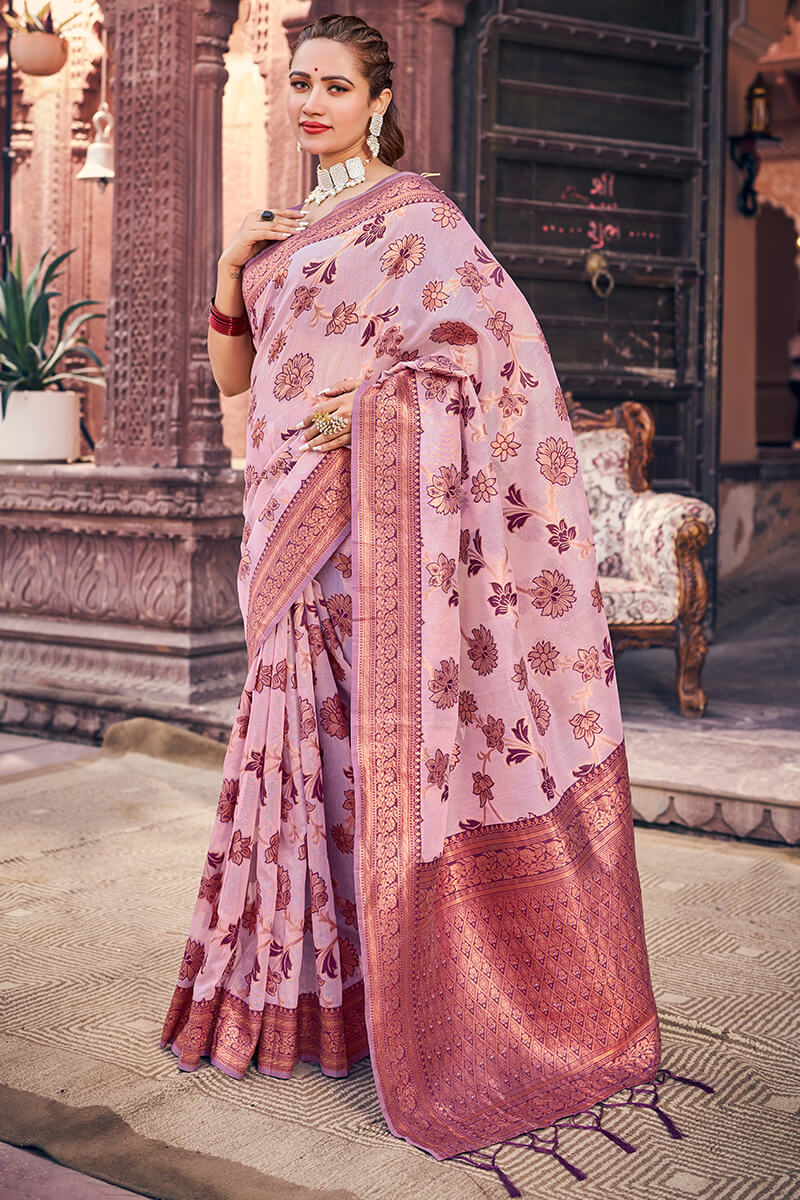 Aplomb Lavender Organza Silk Saree With Majestic Blouse Piece