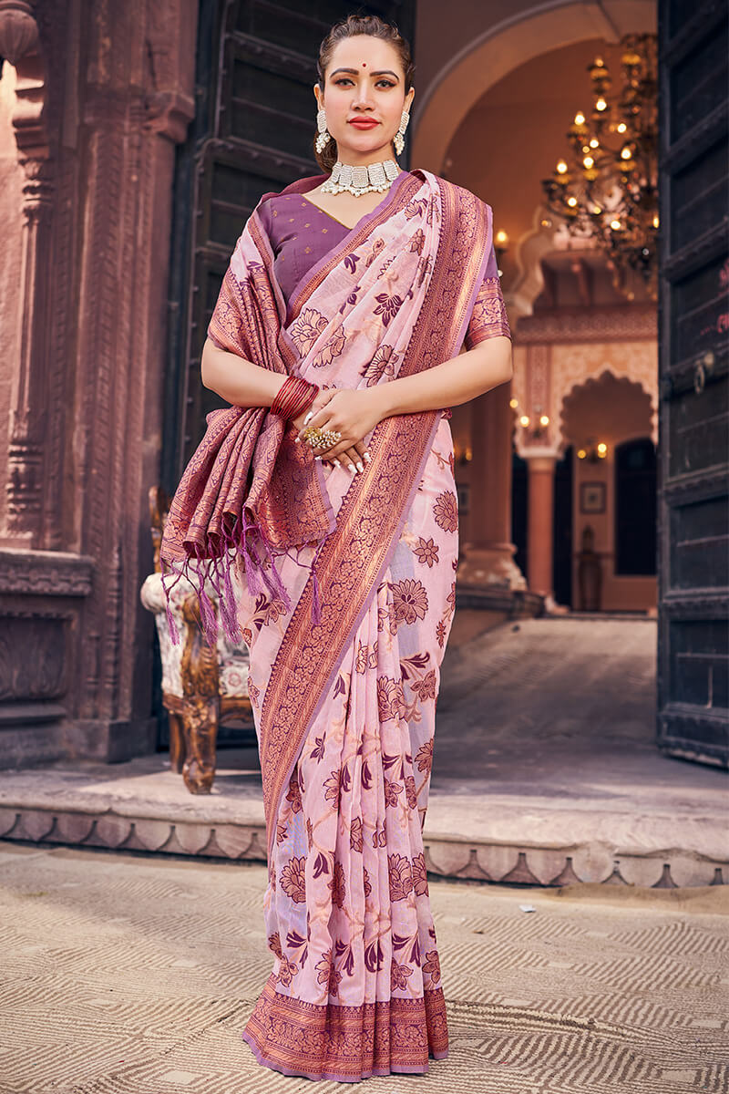 Aplomb Lavender Organza Silk Saree With Majestic Blouse Piece