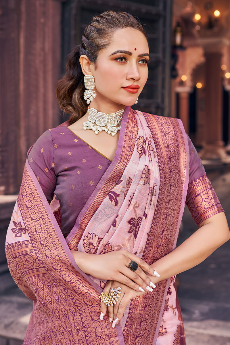 Aplomb Lavender Organza Silk Saree With Majestic Blouse Piece