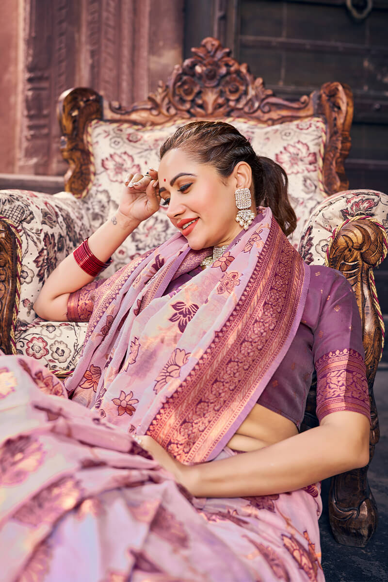 Aplomb Lavender Organza Silk Saree With Majestic Blouse Piece