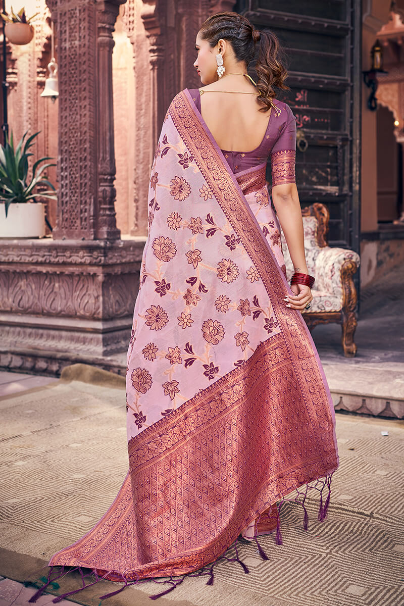 Aplomb Lavender Organza Silk Saree With Majestic Blouse Piece