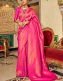 An insanely Dark Pink Kanjivaram Silk Saree With Bucolic Blouse Piece