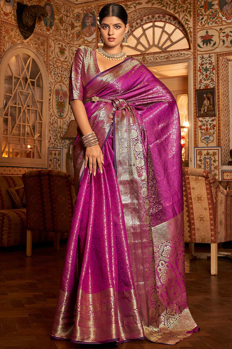 Seraglio Purple Kanjivaram Silk Saree With Lagniappe Blouse Piece