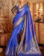 Most Flattering Royal Blue Kanjivaram Silk Saree With Brood Blouse Piece