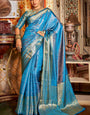 Ratatouille Firozi Kanjivaram Silk Saree With Forbearance Blouse Piece