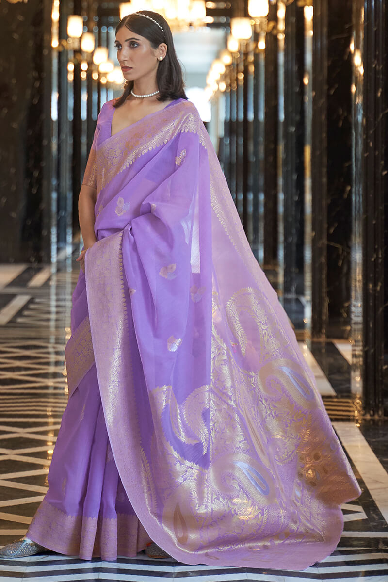 Quintessential Lavender Cotton Silk Saree With Evocative Blouse Piece