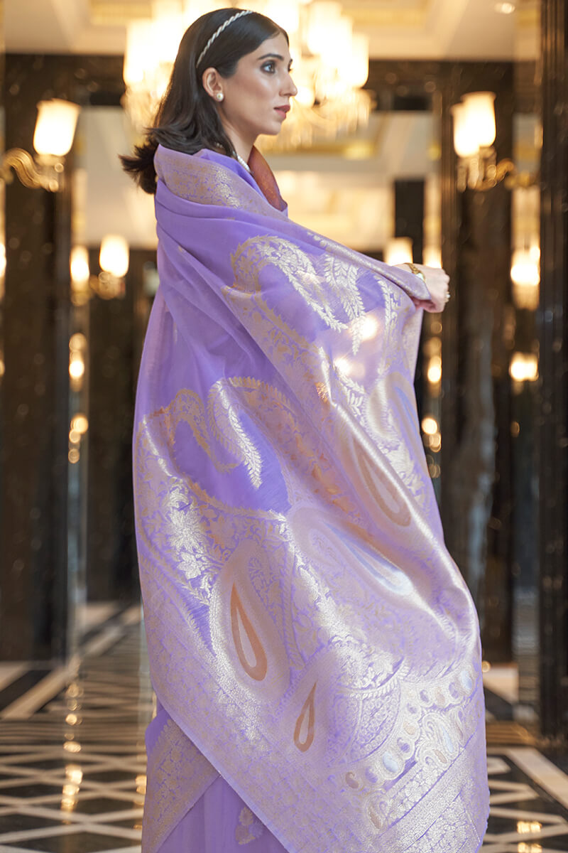 Quintessential Lavender Cotton Silk Saree With Evocative Blouse Piece