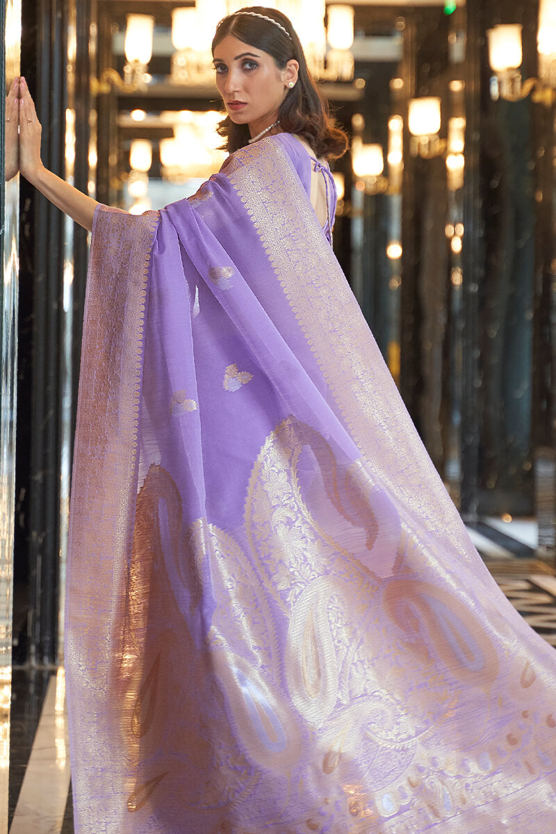 Quintessential Lavender Cotton Silk Saree With Evocative Blouse Piece