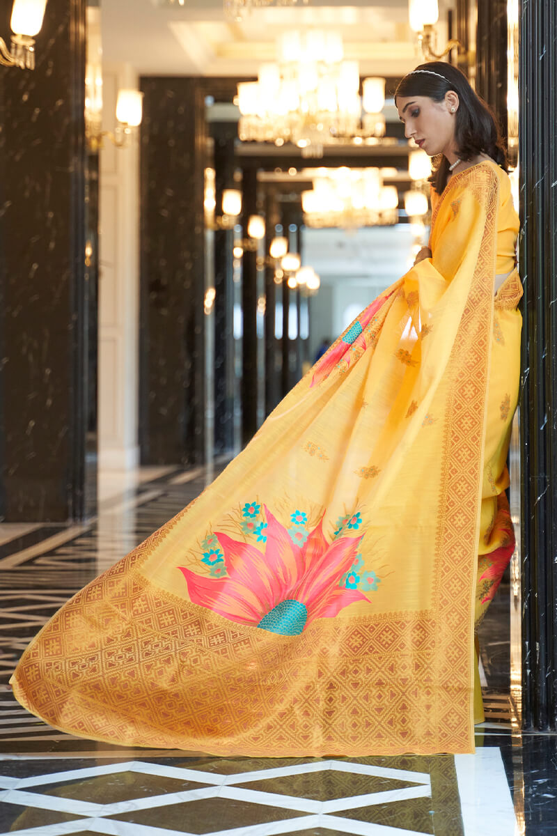 Propinquity Yellow Cotton Silk Saree With Evanescent Blouse Piece