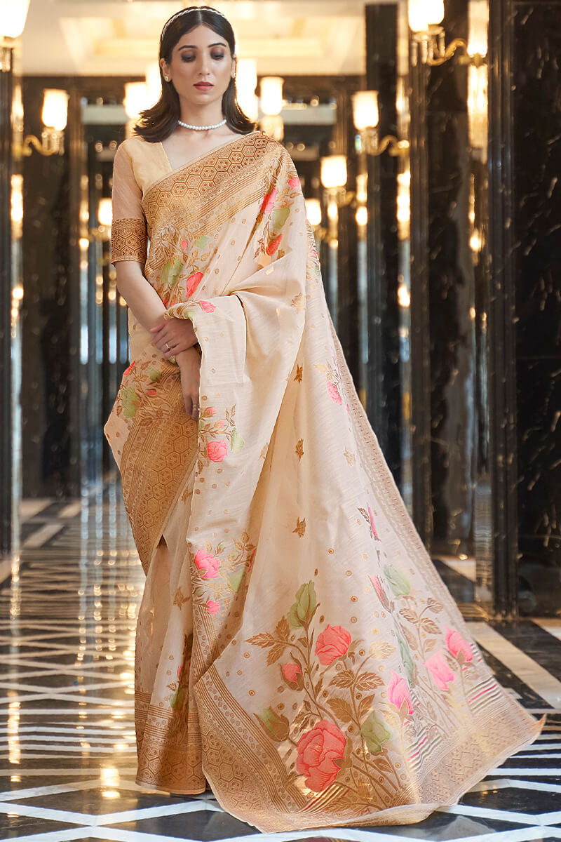 Petrichor Beige Cotton Silk Saree With Epiphany Blouse Piece