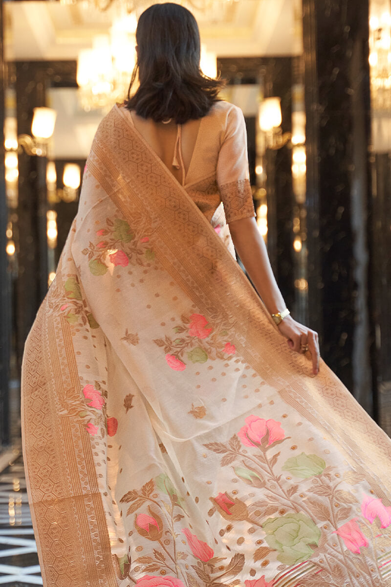 Petrichor Beige Cotton Silk Saree With Epiphany Blouse Piece