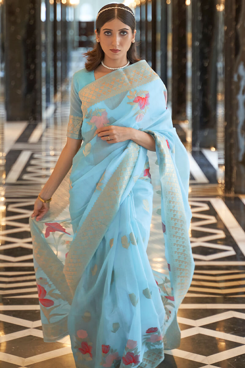 Panoply Sky Cotton Silk Saree With Ephemeral Blouse Piece