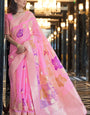 Palimpsest Pink Cotton Silk Saree With Embrocation Blouse Piece