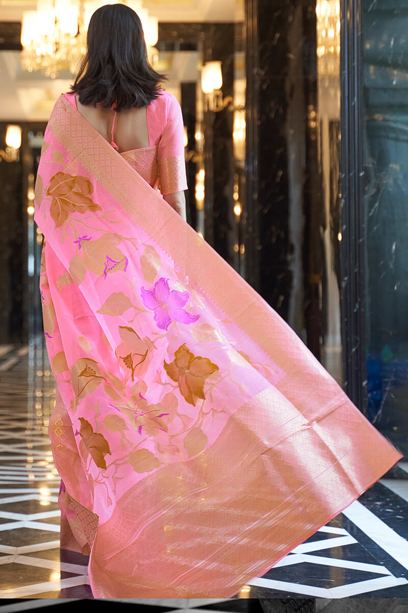 Palimpsest Pink Cotton Silk Saree With Embrocation Blouse Piece