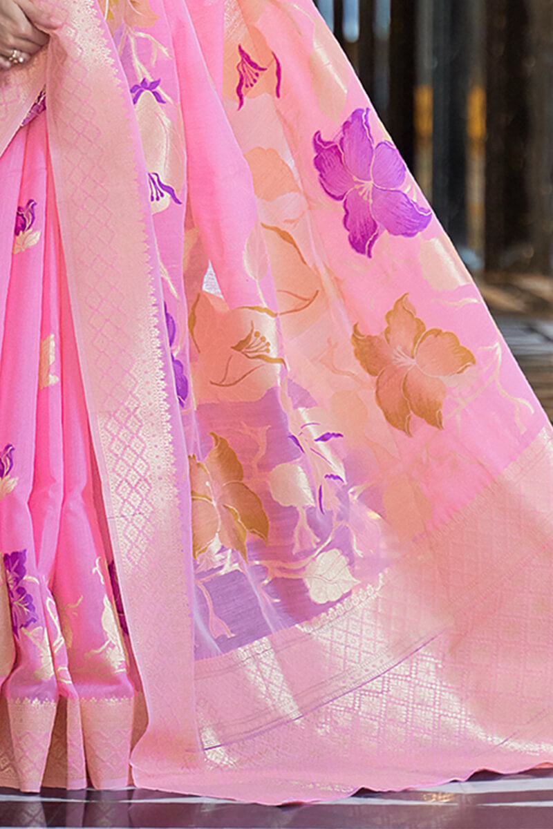 Palimpsest Pink Cotton Silk Saree With Embrocation Blouse Piece