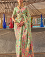 Murmurous Pista Cotton Silk Saree With Elision Blouse Piece