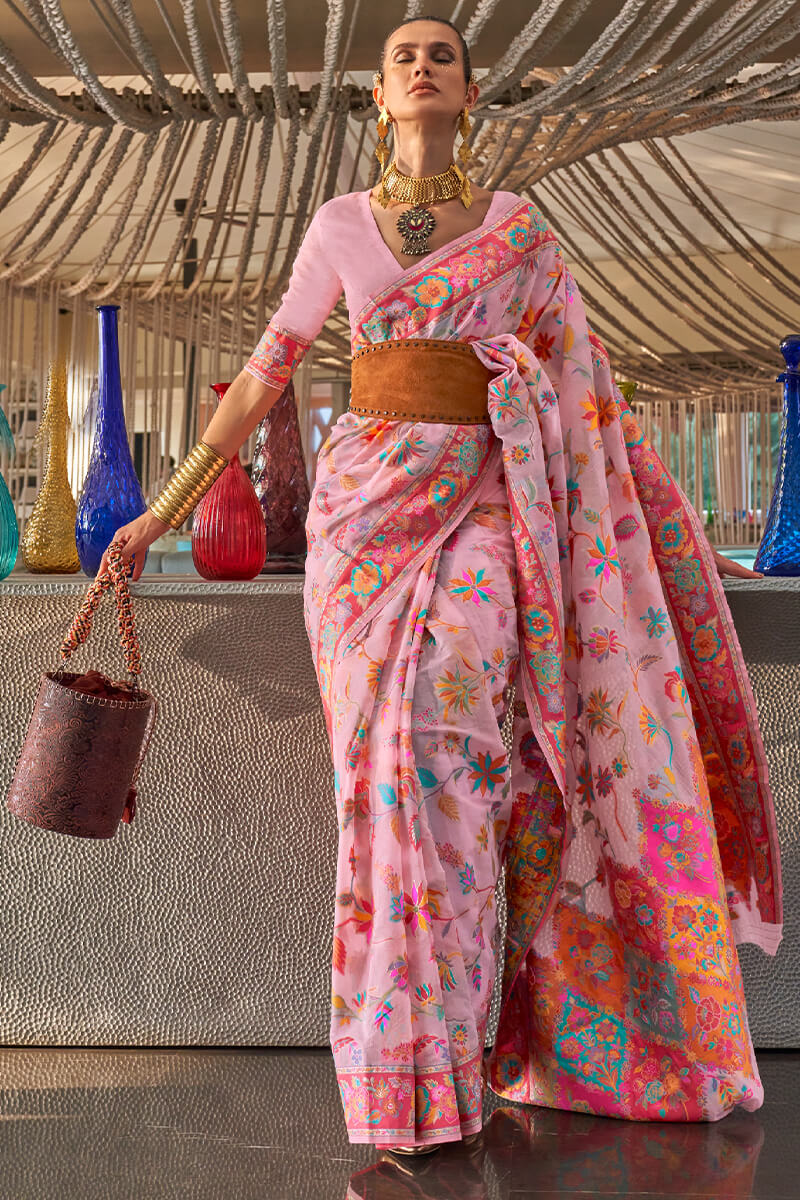 Mellifluous Pink Cotton Silk Saree With Effervescent Blouse Piece