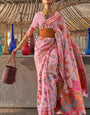 Mellifluous Pink Cotton Silk Saree With Effervescent Blouse Piece