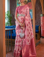 Flameboyant Baby Pink Organza Silk Saree With Beauteous Blouse Piece