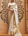 Gossamer White Kanjivaram Silk Saree With Desuetude Blouse Piece