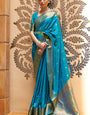 Imbrication Firozi Kanjivaram Silk Saree With Desultory Blouse Piece