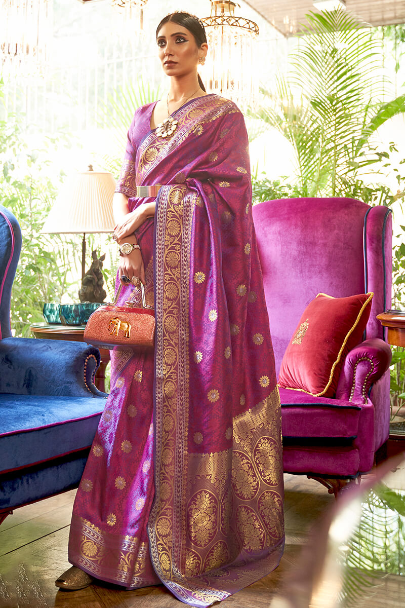 Epiphany Purple Kanjivaram Silk Saree With Conflate Blouse Piece