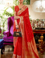 Ephemeral Red Kanjivaram Silk Saree With Chatoyant Blouse Piece