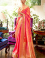 Evocative Peach Kanjivaram Silk Saree With Dalliance Blouse Piece