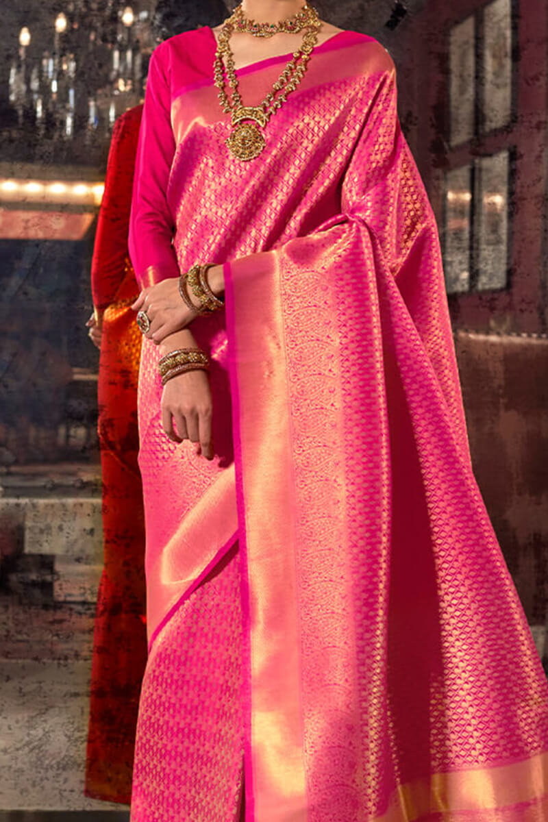 Brood Pink Kanjivaram Silk Saree With Super classy Blouse Piece