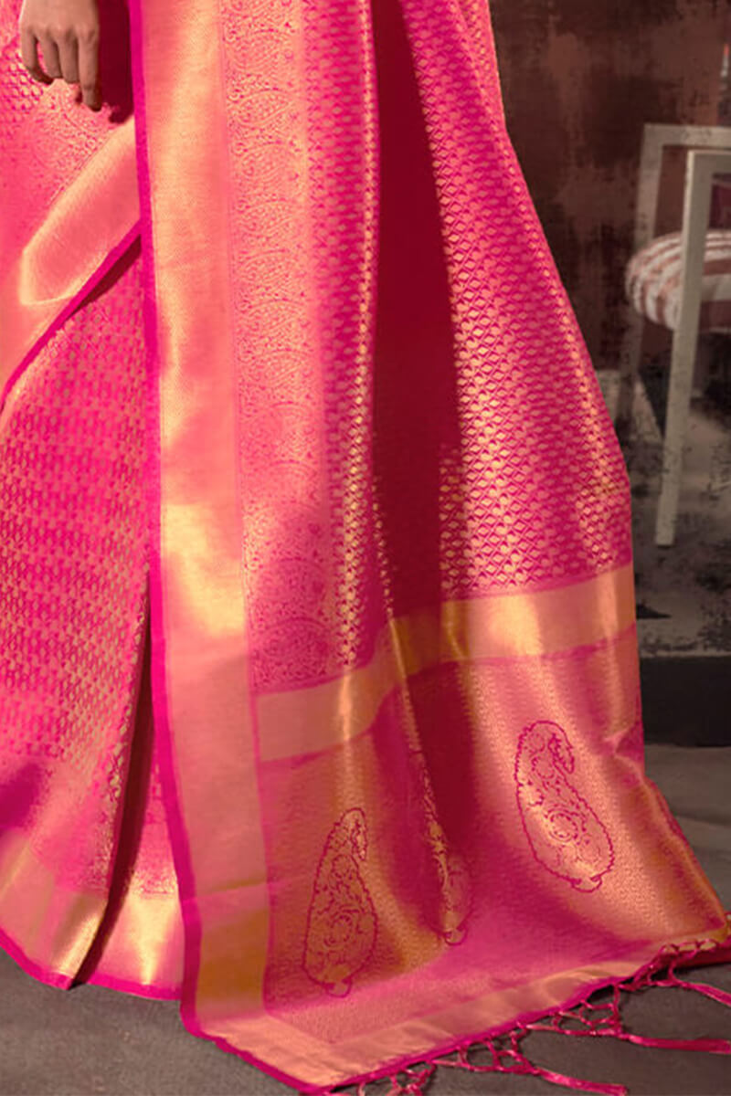 Brood Pink Kanjivaram Silk Saree With Super classy Blouse Piece