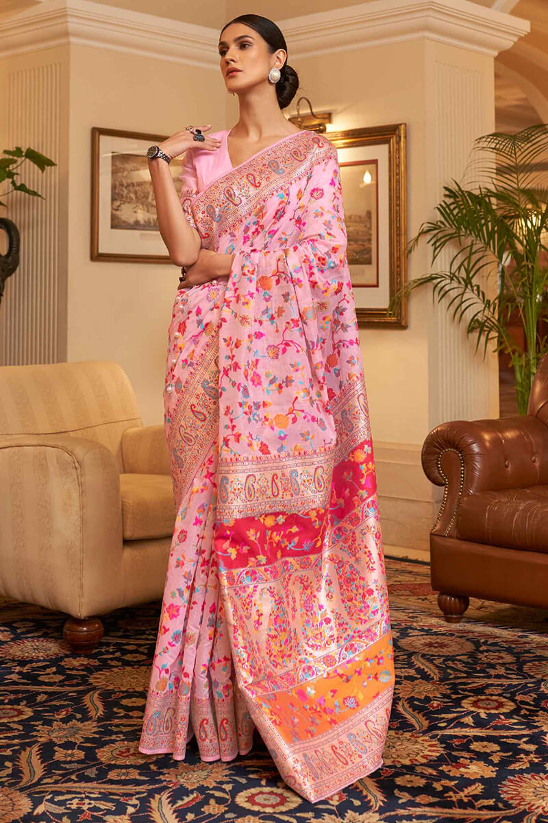 Marvellous Pink Pashmina saree With Cynosure Blouse Piece