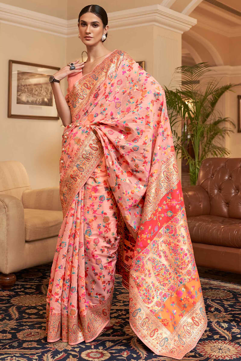 Ailurophile Baby Pink Pashmina saree With A dreamy Blouse Piece