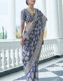 Eloquence Flattering Blue Lucknowi Silk Saree With Scintilla Blouse Piece