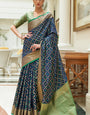 Eclat Navy Blue Soft Patola Silk Saree with Eloquence Blouse Piece