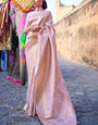 Ravishing Baby Pink Kanjivaram Silk Saree with Fairytale Blouse Piece